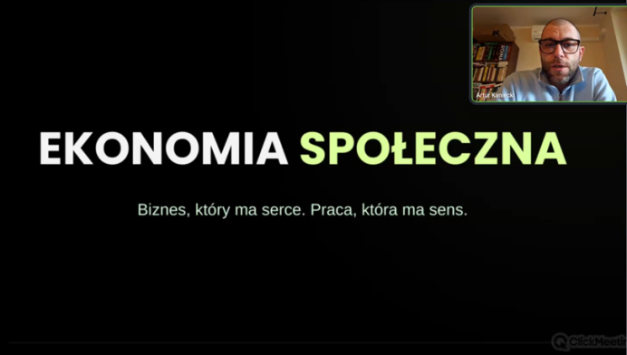 Plansza prezentacji na temat ekonomii społecznej